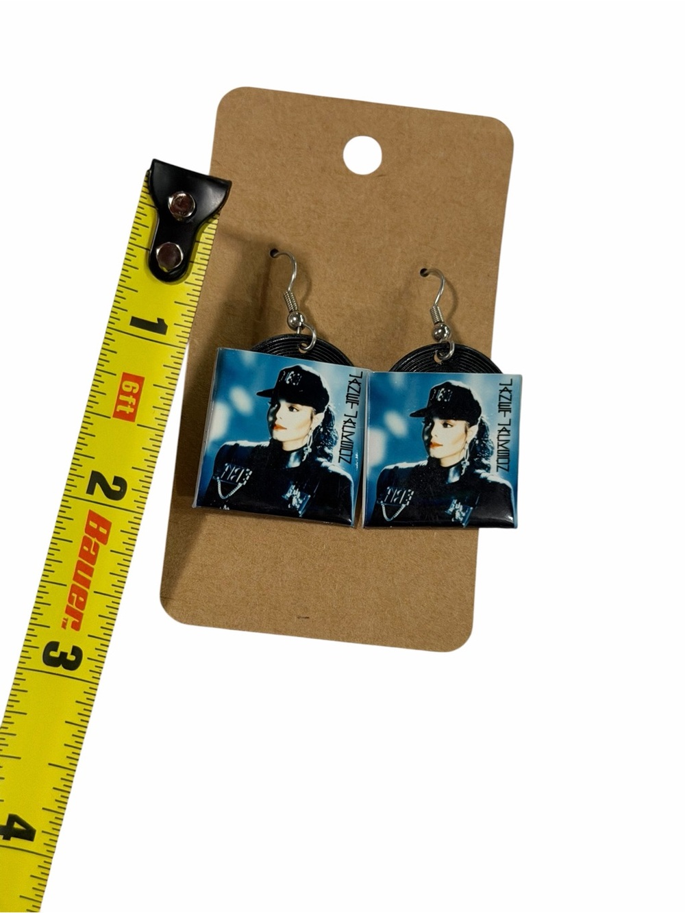 Blue Graphic Square Drop Earrings for Women Vinyl Record Cover - Picture 2 of 2